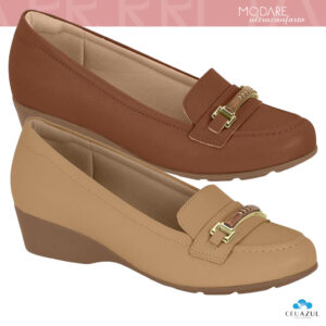 Sapato Mocassim Feminino Modare Salto Anabela Conforto Estilo Ortopédico