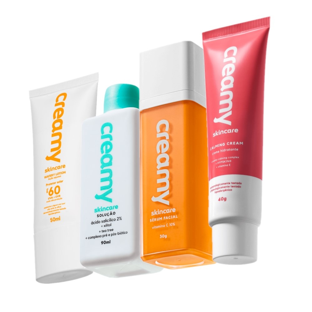 Kit Skincare Vitamina C Salic?lico FPS60 1 Kit Creamy Skincare Vitamina C Salicílico Hidratante Calming Cream Protetor Facial FPS60 (4 produtos)