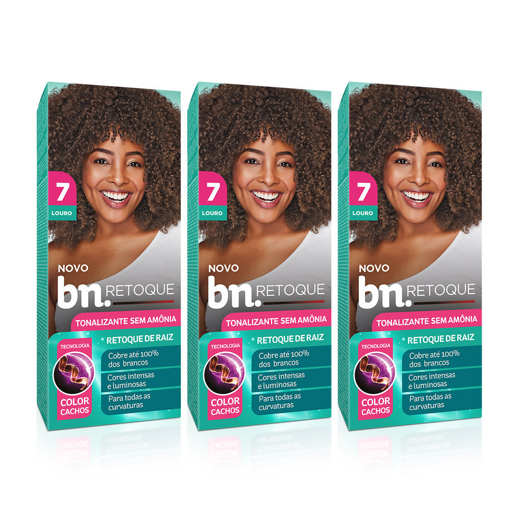 Kit Tonalizante Louro 7.0 Sem Am?nia - Cachos Cacheados 1 Kit Tonalizante Louro 7.0 Sem Amônia 90g Retoque Raiz bn.Cachos (3 Unidades)