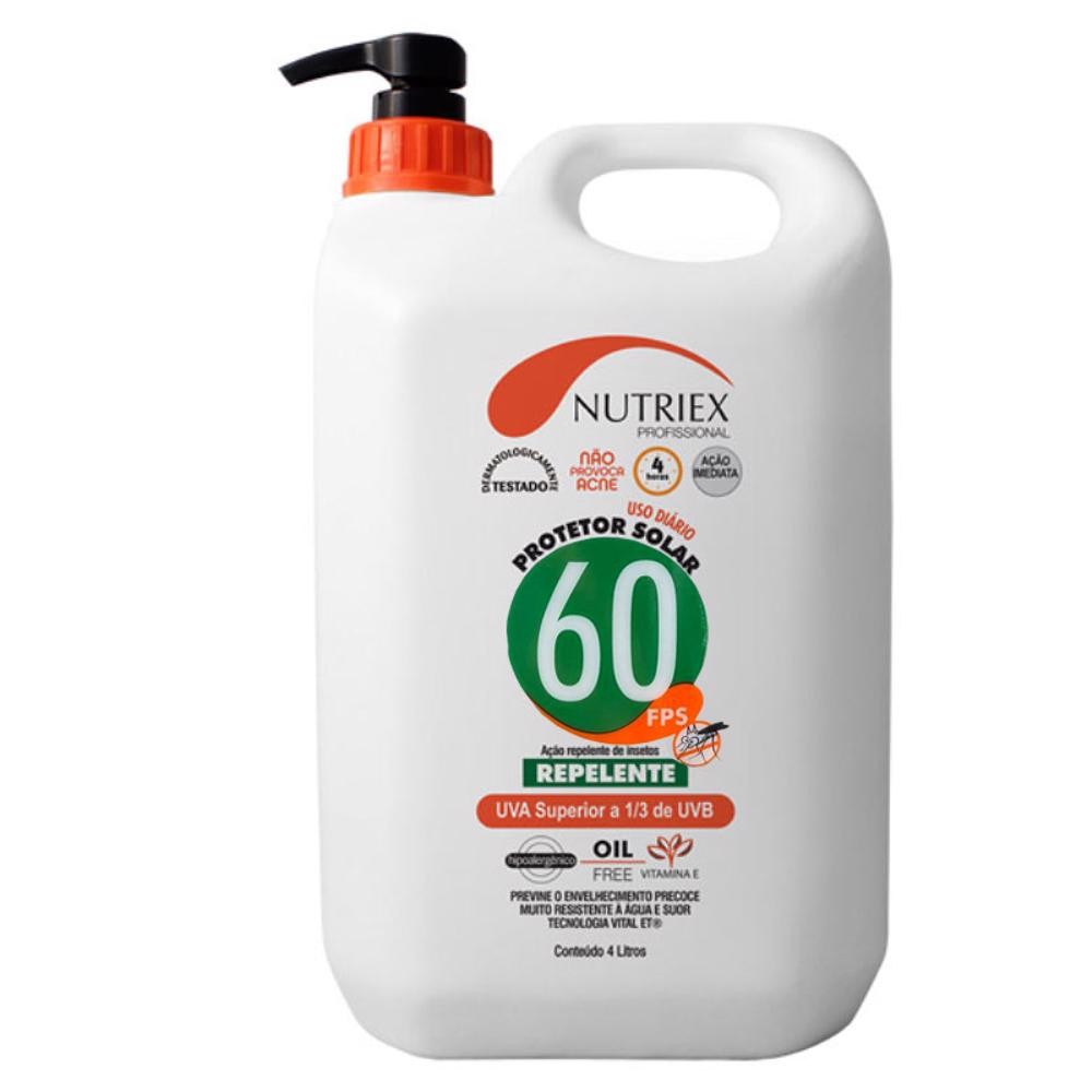 Protetor Solar FPS 60 Repelente 4L Nutriex 1 Protetor Solar FPS 60 com Repelente 4 Litros Bombona NUTRIEX