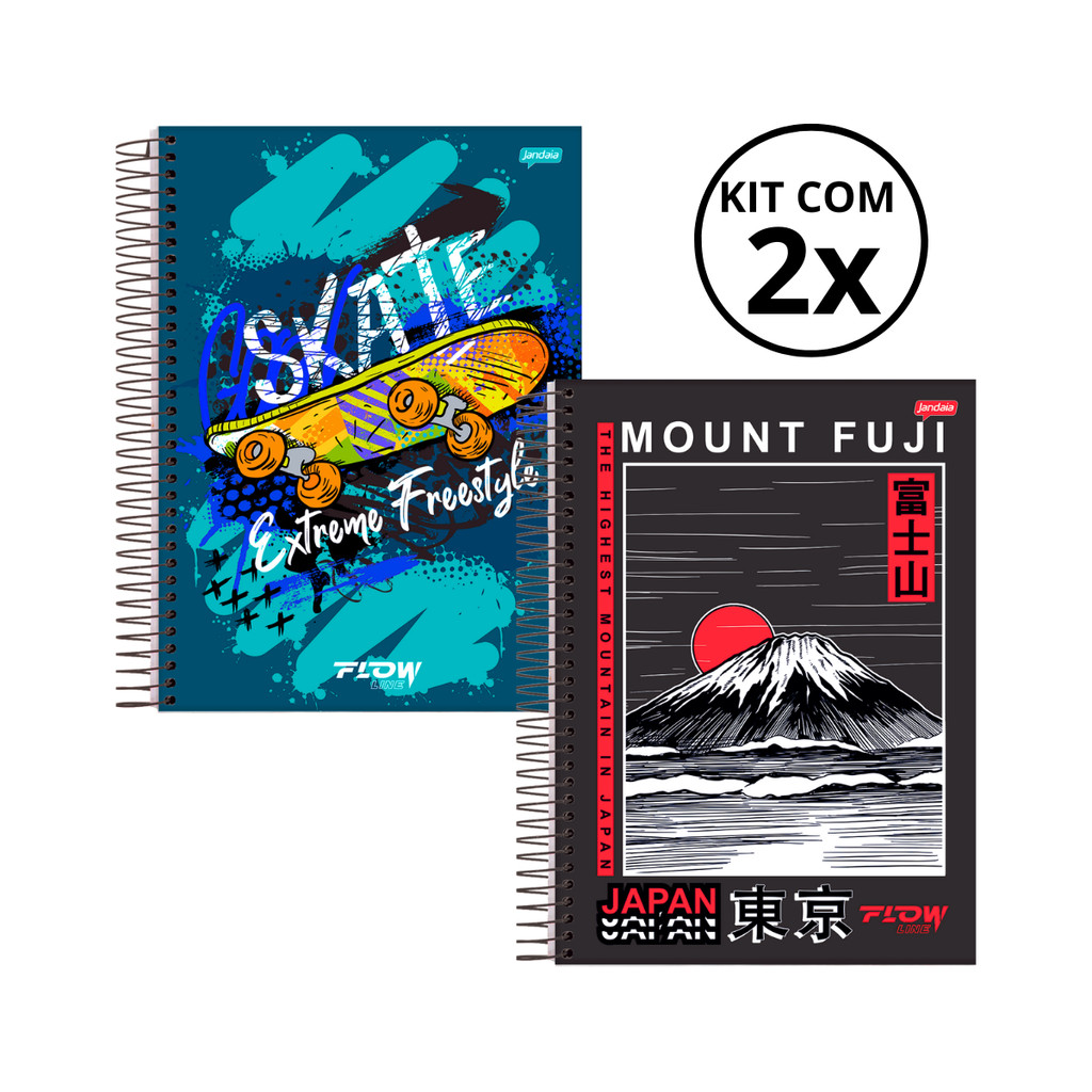Kit 2 Cadernos Universit?rio 20 Mat?rias 320 Folhas Jandaia 1 Kit 02 Cadernos Universitário 20 Matérias 320 Folhas Flow - Jandaia CAPA:Skate/Japão