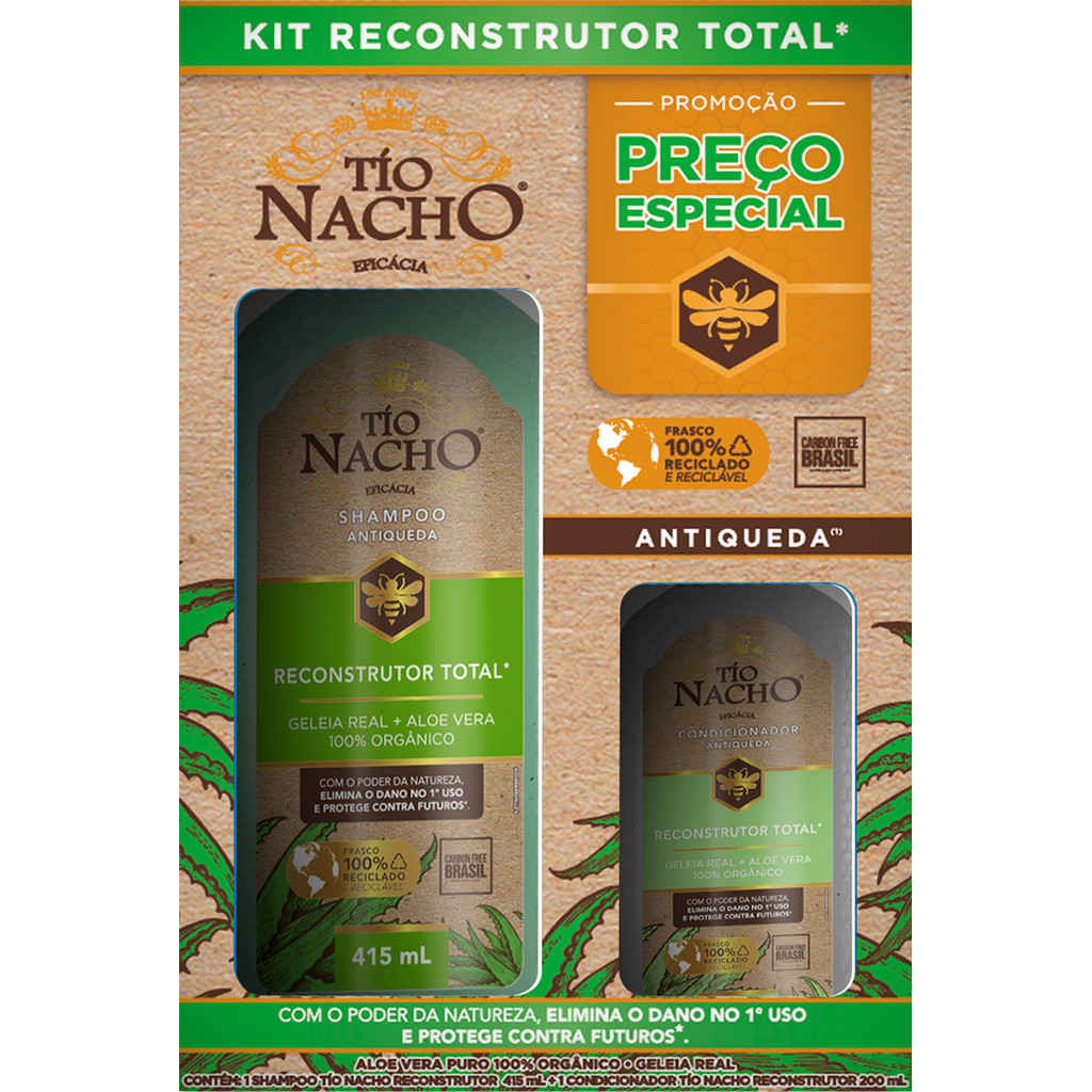 Kit Reconstrutor Tio Nacho Aloe Vera | Shampoo + Condicionador 1 Shampoo 415ml + Condicionador 200ml Tio Nacho Kit Reconstrutor 615ml