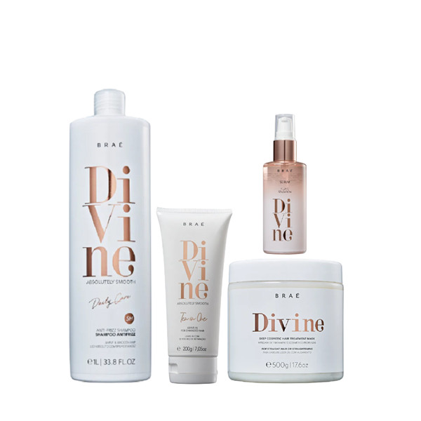 Kit Brae Divine: Shampoo, M?scara, Leave-in e S?rum 1 Brae Divine Shampoo 1L+Mascara 500g+Leave-in 200g+Serum Plume 60ml
