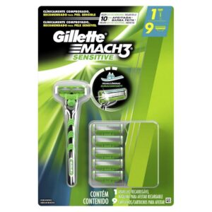Aparelho de Barbear Gillette Mach3 Sensitive + 9 Cargas Sensitive