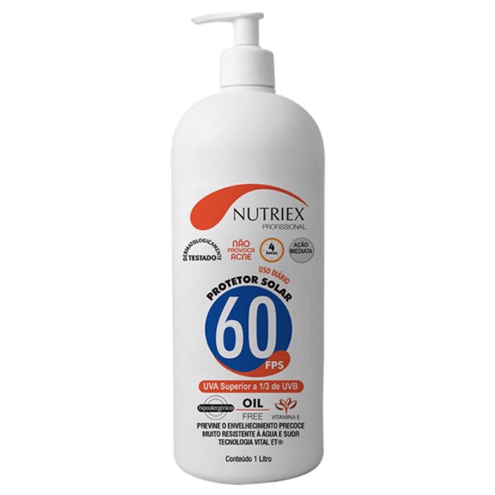 Protetor Solar FPS 60 1 Litro Nutriex 1 Protetor Bloqueador Solar FPS 60 1 Litro Bisnaga NUTRIEX