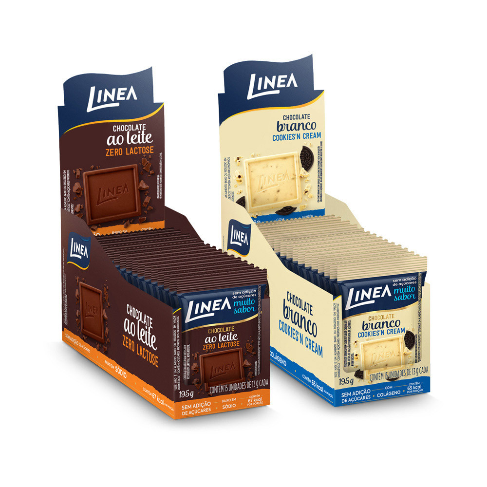 Kit 2 Displays Mini Chocolate Linea Cookies e Zero Lactose 1 Kit 2 Displays de Mini Chocolate Linea Sabor Cookiesn Cream e Ao Leite Zero Lactose 15 unidades de 13g