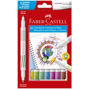 Caneta hidrográfica Contorna e Pinta duas pontas 10 cores 150110DUO Faber-Castell
