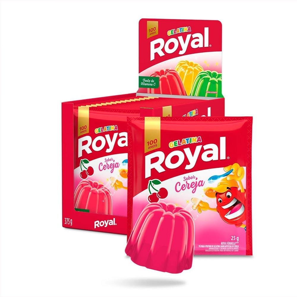 Gelatina em P? Royal Cereja 25g - Display com 15 Unidades 1 Gelatina em Pó Royal Cereja 25g Display com 15 Unidades