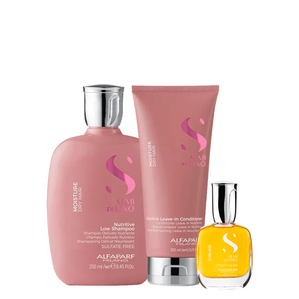 Kit Alfaparf Moisture: Hidratação Completa para Cabelos 1 Kit Moisture Shampoo, Condicionador e Cristalli 30ml - Alfaparf