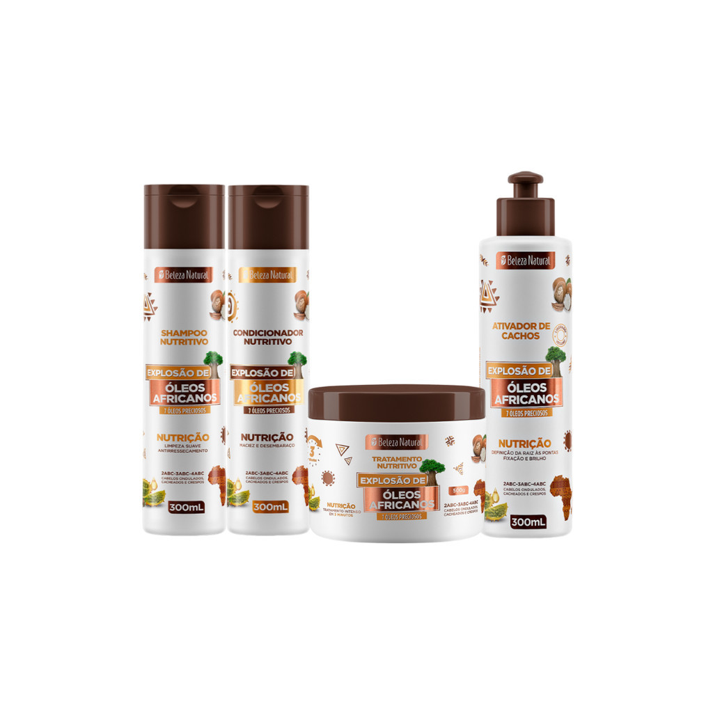 Kit Cachos ?leos Africanos bn.Cachos - Shampoo, Condicionador e M?scara 1 Kit Cachos Óleos Africanos Shampoo, Condicionador, Ativador de Cachos e Máscara bn.Cachos