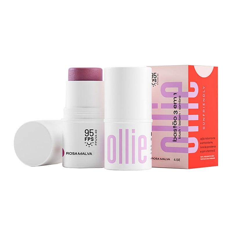 Bast?o 3 em 1 Ollie FPS95 Rosa Malva - Blush, Batom e Sombra 1 Bastão 3 em 1 Ollie Blush, Batom e Sombra FPS95 Cor Rosa Malva 4,5g