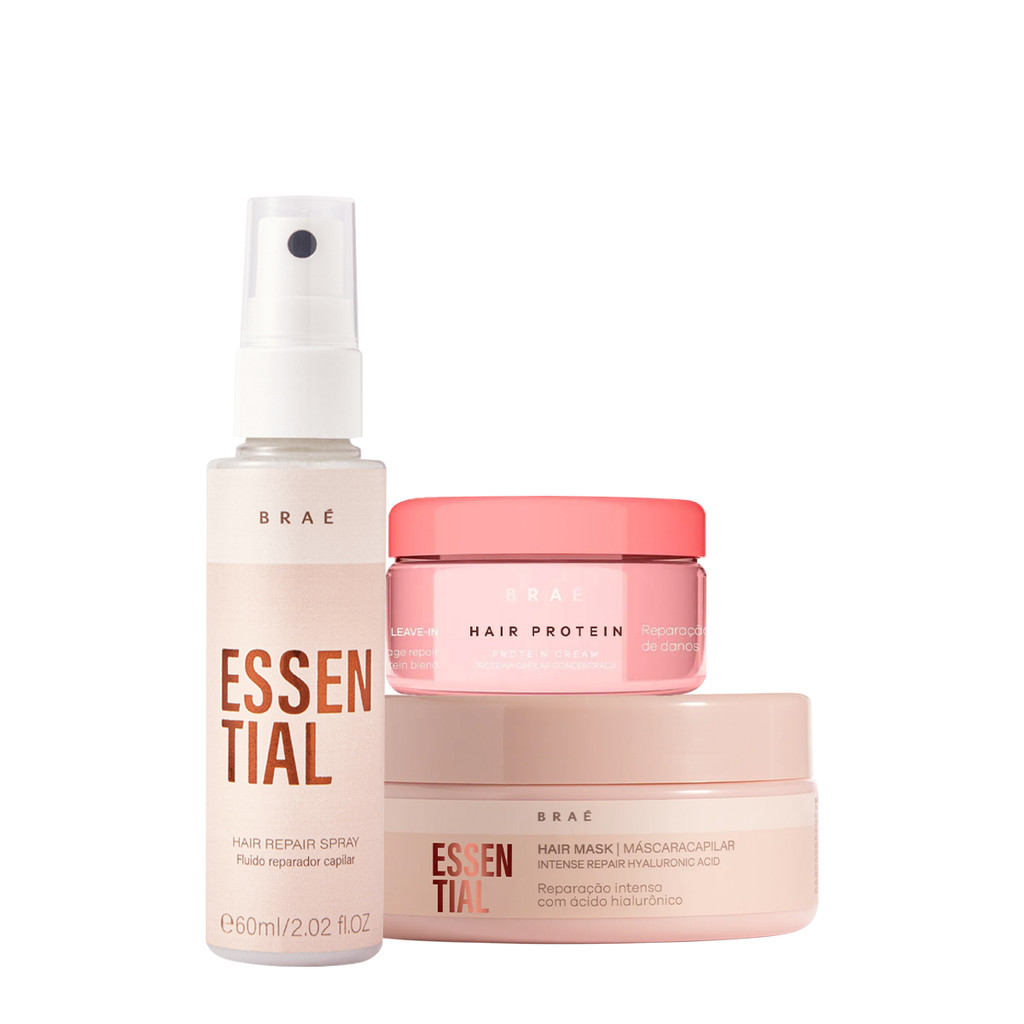 Kit Bra? Hair Prote?na: Cabelo Protegido e Reparado 1 Kit Braé Hair Proteín Essential Hair Spray Mini e Máscara (3 produtos)