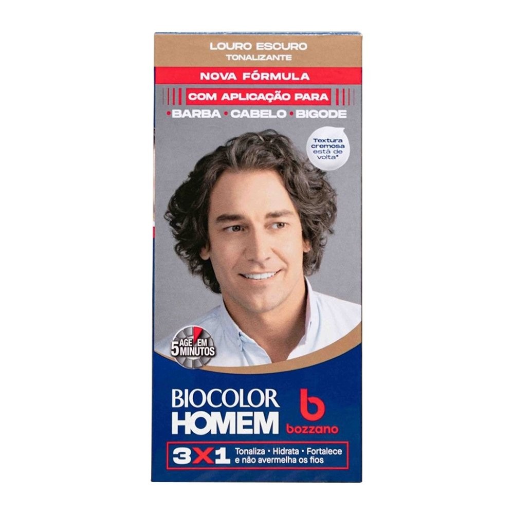 Tintura Biocolor Louro Escuro Bozzano Homem - Efeito Natural 1 Tonalizante de Cabelo Masculino Biocolor Homem Bozzano Louro Escuro