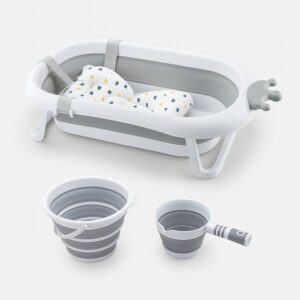 Banheira Dobrável Portátil Cinza Para Bebê C/ Almofada Deend