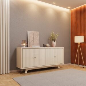 Buffet 4 Portas com Frisos Decorativos e Prateleiras DJ Móveis Soleil Off White