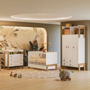 Quarto Infantil Completo Safari 3 Portas 5 Gavetas Branco/Freijo - Pnr Móveis
