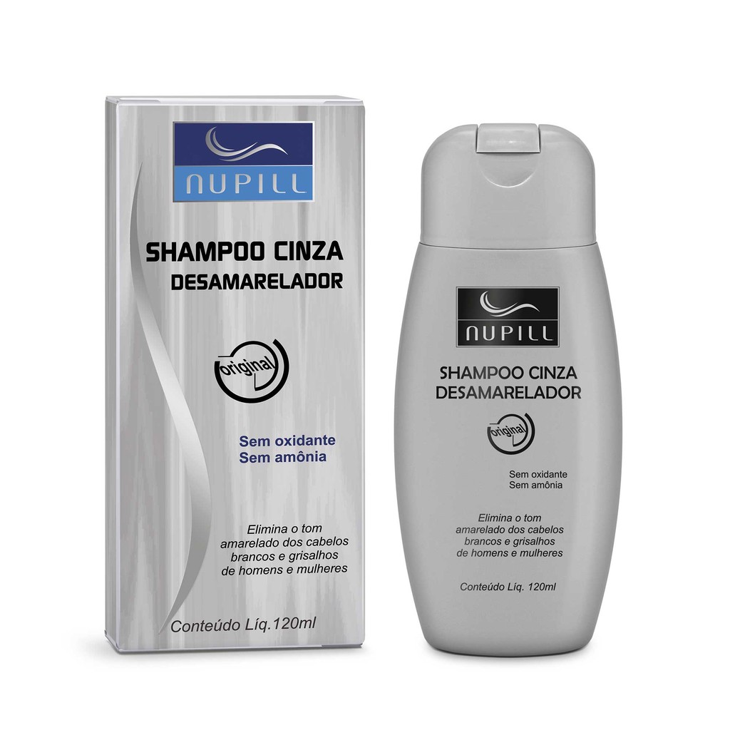 Shampoo Cinza Desamarelador Nupill 120ml - Neutraliza Amarelados e Brilha 1 Shampoo Cinza Desamarelador Nupill 120ml