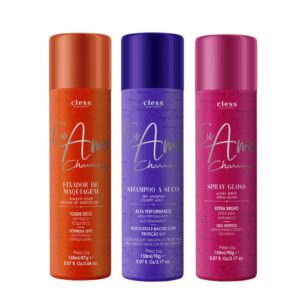 Kit Shampoo a seco + Fixador de maquiagem + Spray Gloss Eu Amo Charming