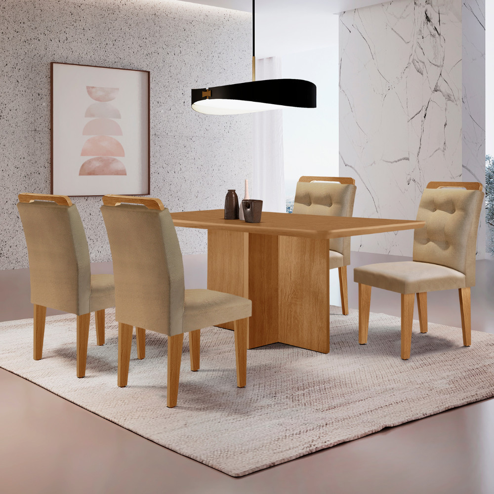 Conjunto Mesa de Jantar Ol?mpia 120cm MDF e 4 Cadeiras Carol 1 Mesa de Jantar Olímpia 120cm MDF Canto copo e com 4 Cadeiras Carol