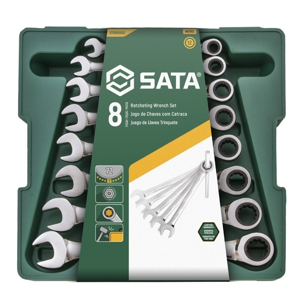 Jogo de Chaves Combinadas Sata com Catraca 8-19mm - 8 Pe?as 1 Jogo de Chave Combinada Sata com Catraca 8 a 19mm - Embalagem com 8 Peças