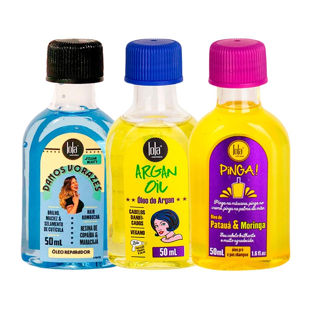 Kit Lola From Rio - Cabelos Danificados 1 Kit Lola From Rio - Óleo Danos Vorazes 50ml + Leave-In Argan Oil 50ml + Óleo Pinga! Patauá & Moringa 50ml