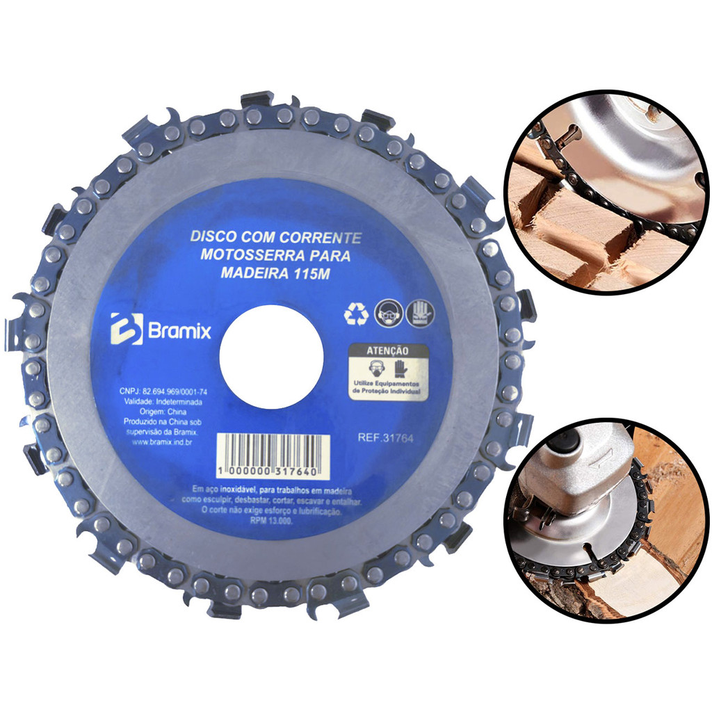 Disco Corte Madeira Corrente Motosserra 115mm Bramix 1 Disco Corte Desbaste Madeira Corrente Motosserra Para Esmerilhadeira Lixadeira 115mm Bramix