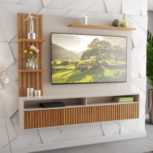 Painel Para TV Até 65 Polegadas Aurora Off White Mel Ripado Viero