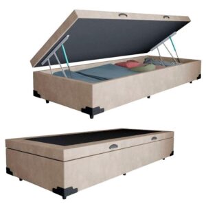 Cama Box Baú Solteiro Suede Serene Bege 88x188x44 Alta Qualidade