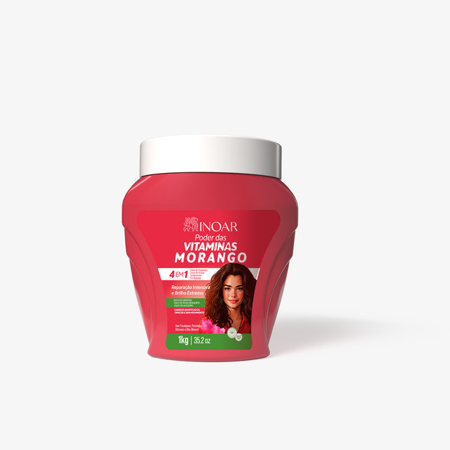 Creme Poder das Vitaminas Morango Inoar 1Kg - 4x1 1 Inoar Creme Poder Das Vitaminas Morango 1Kg