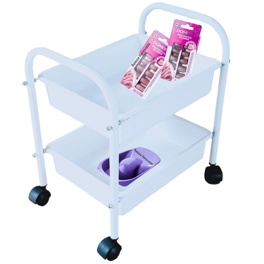Carrinho Organizador Esmaltes Manicure 2 Bandejas Mbm Decor 1 Carrinho Porta Esmalte Auxiliar Manicure 2 Bandejas