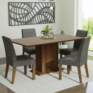 Conjunto Sala de Jantar Mesa Tampo de Madeira 4 Cadeiras Silver Keila Madesa
