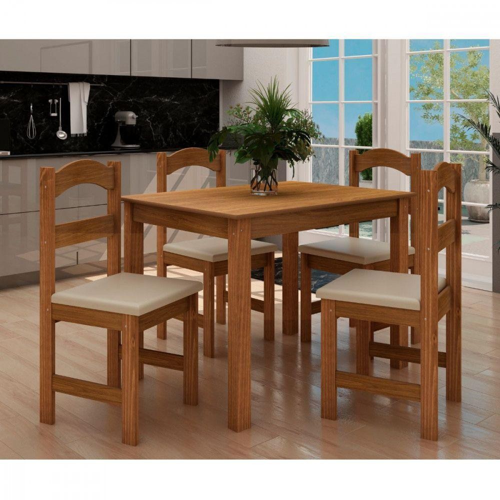 Conjunto Mesa Arauna com 4 Cadeiras Primavera Freij?/Bege 1 Mesa Arauna Com 4 Cadeiras Primavera Freijo/bege