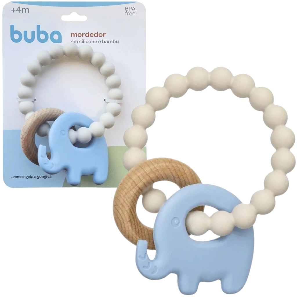 Mordedor de Silicone e Bambu Buba Elefante Azul 1 Mordedor de Silicone e Bambu Buba Elefante Azul