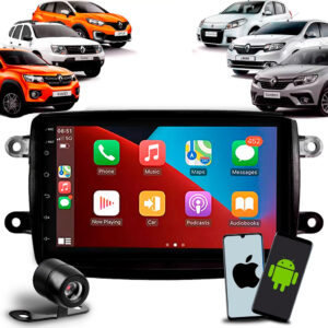 Multimídia 7 Polegadas Carplay Android Auto Renault Kwid Duster Captur Sandero Logan + Moldura + Câmera de Ré