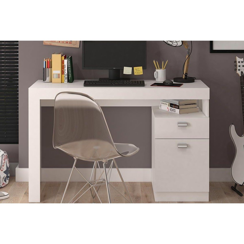 Mesa de Computador Melissa com Gaveta e Porta Branca 1 Mesa de Computador Melissa c/ 1 Porta e 1 Gaveta Branco - Permóbili