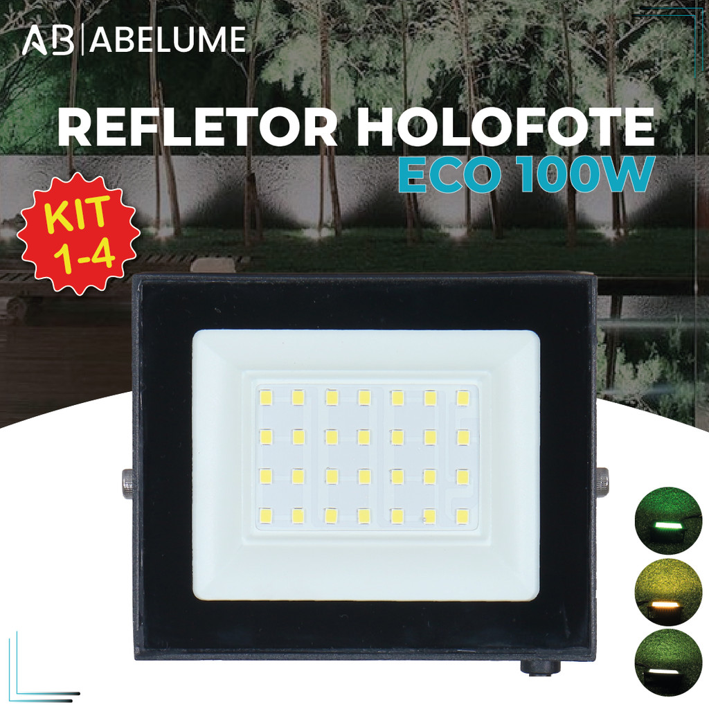 Refletor LED 100W ECO Pro IP65 Jardim - Frio, Quente ou Verde 1 Holofote Refletor Led ECO Pro 100W Luz Fria Quente e Verde IP65 | Luz Econômica | Para Jardim