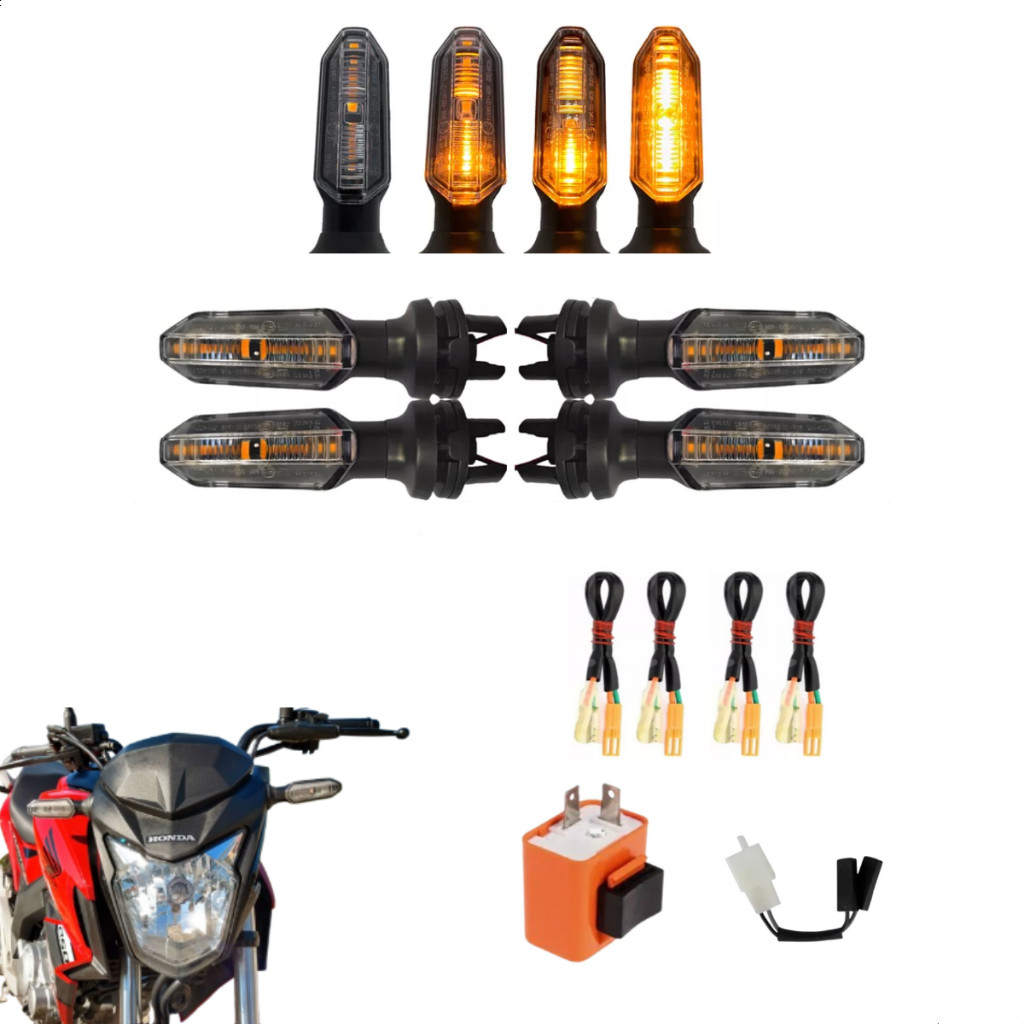 Kit Pisca Seta LED Sequencial para Honda CG e Twister 1 Kit de Pisca Seta De Led Sequencial Para Cb Twister Com Rele E Adaptador Plug Sem Cortar Fio