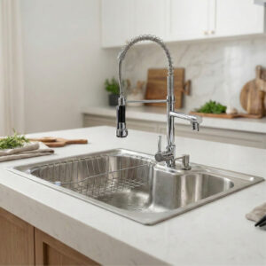 Kit Cuba Gourmet Cozinha 50x40cm Inox 304 + Torneira Ducha Flexível Monocomando