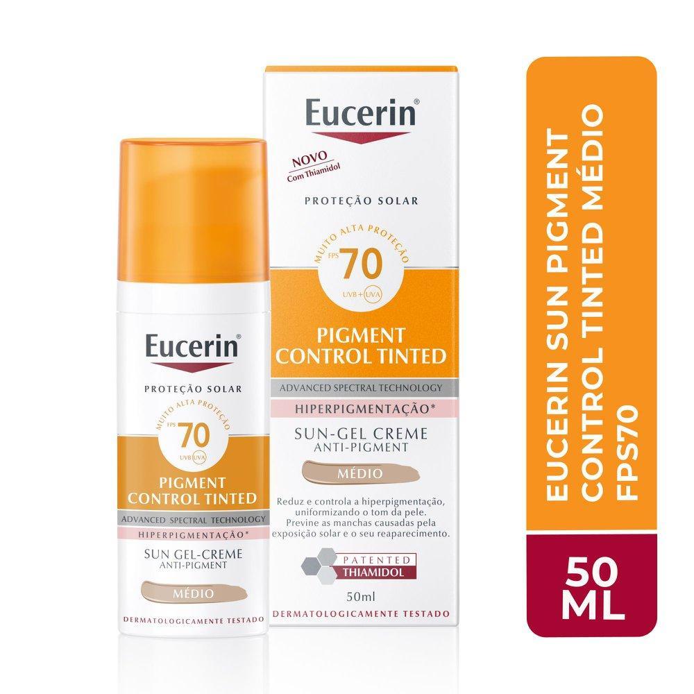 Protetor Solar Facial Eucerin Pigment Control FPS 70 - Tom M?dio 1 Protetor Solar Facial Eucerin Sun Pigment Control Tom Médio FPS 70 50ml