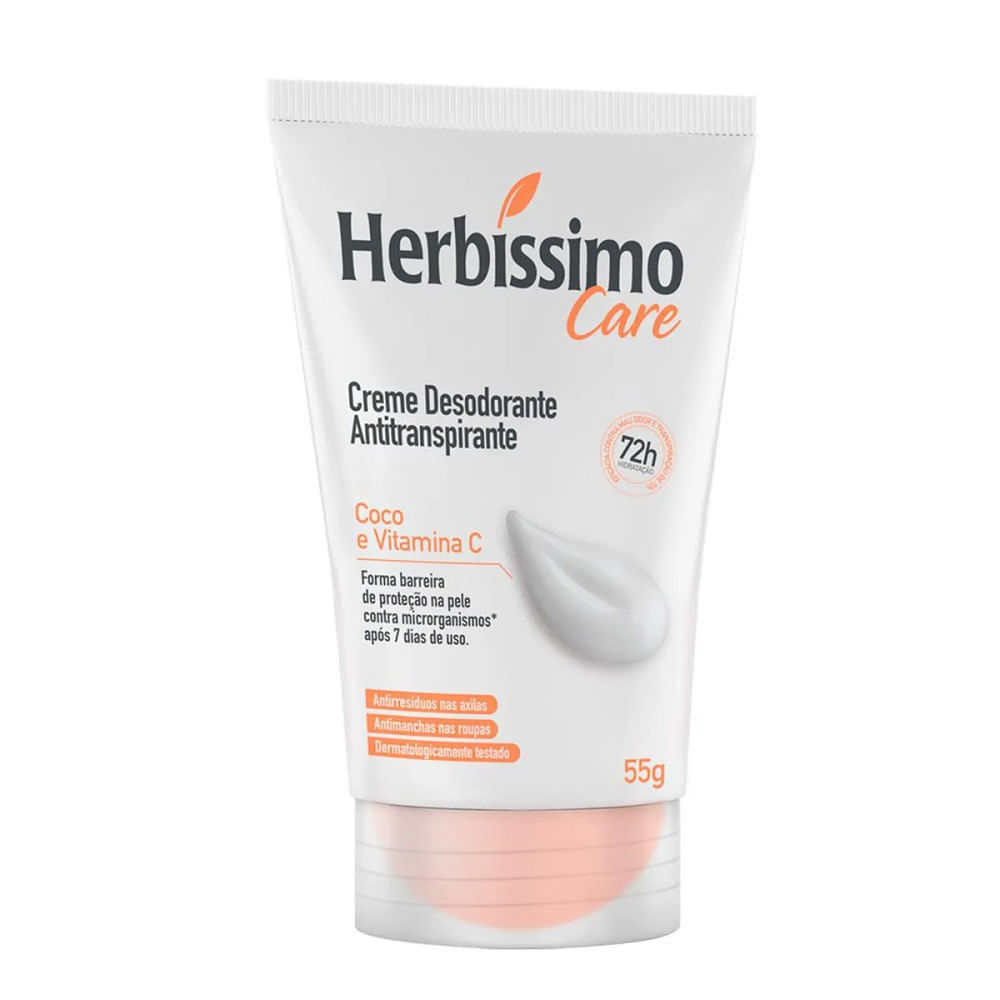 Desodorante Herb?ssimo Coco Vitamina C 72h 1 Desodorante Antitranspirante Creme Roll-On Care Coco e Vitamina C 72h Herbíssimo 55g