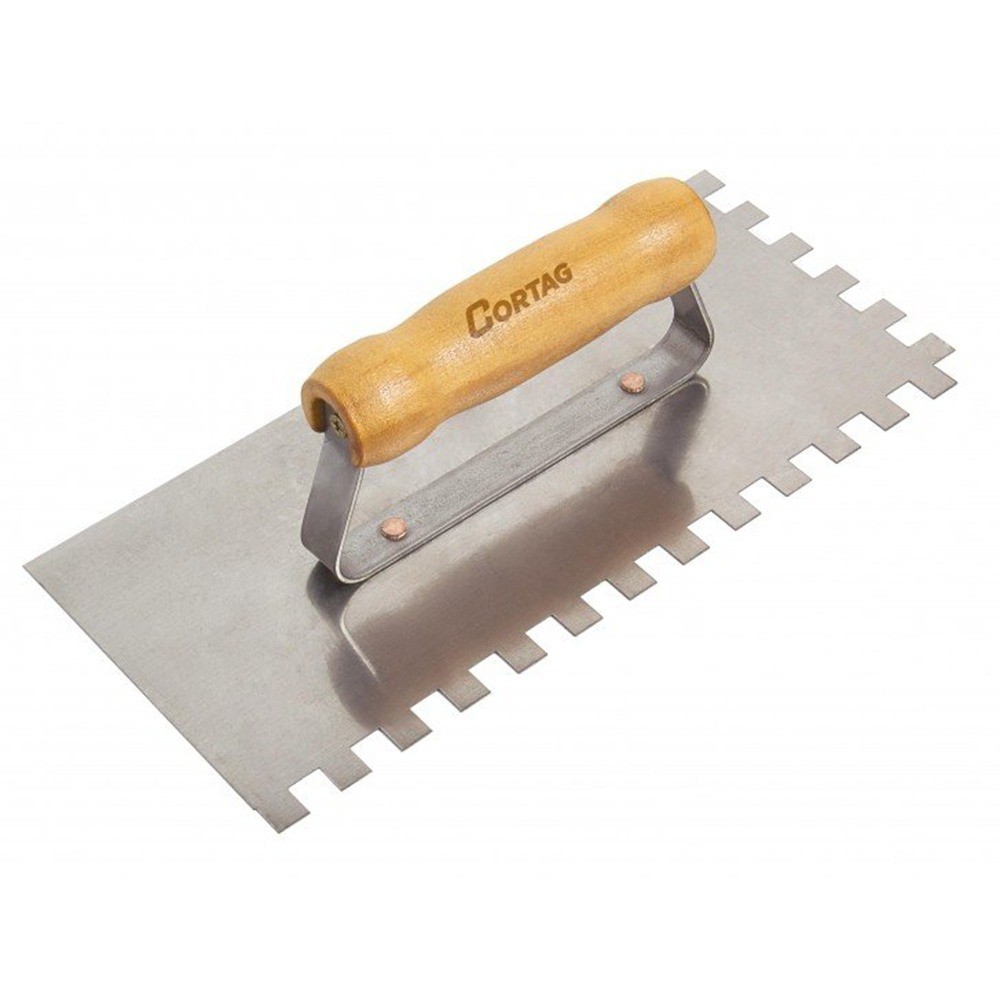 Desempenadeira de A?o Dentada 10x10mm Cortag Cabo de Madeira 1 Desempenadeira de aço dentada cabo madeira 10x10mm - Cortag
