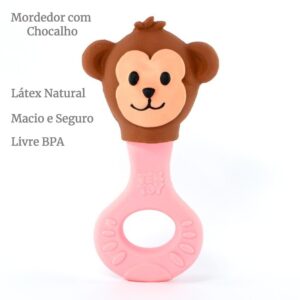 Chocalho Mordedor Macaco Textoy - Alívio na Dentição Bebê