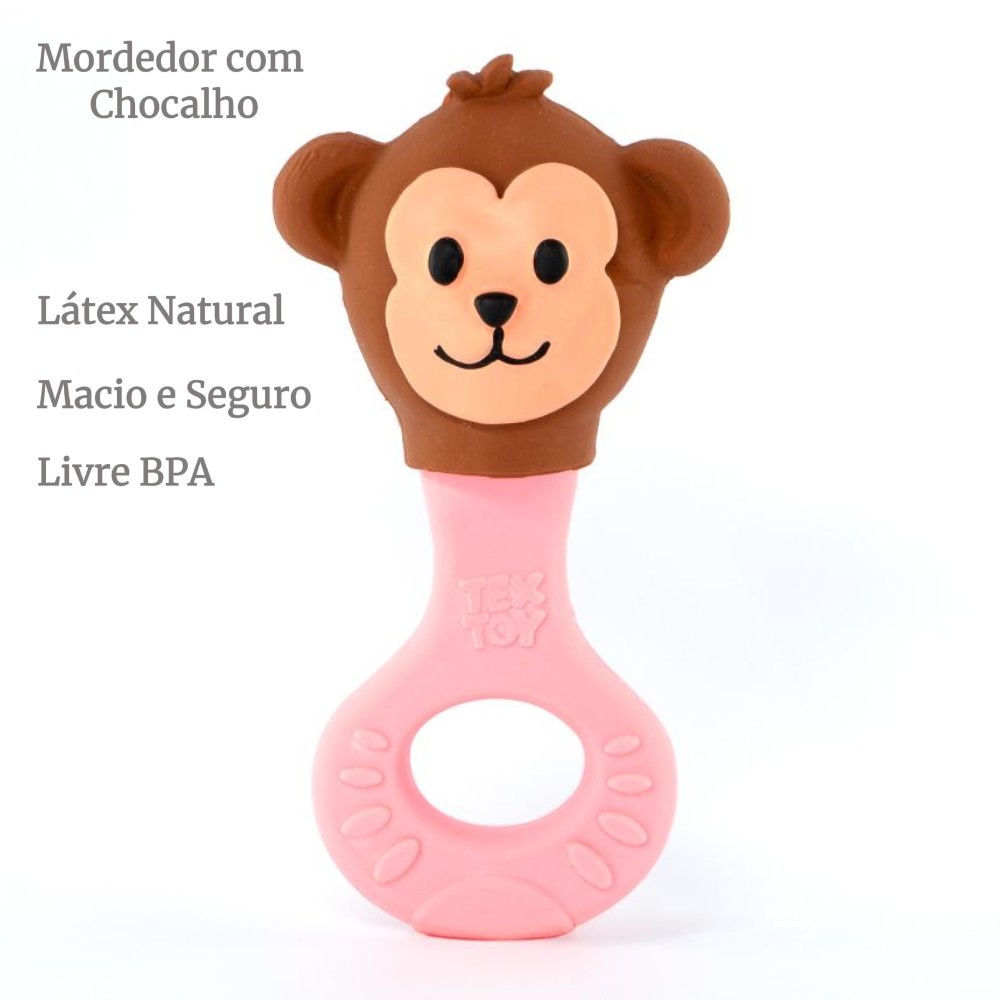 Chocalho Mordedor Macaco Textoy - Al?vio na Denti??o Beb? 1 Chocalho Mordedor Macaco Textoy - Alívio na Dentição Bebê