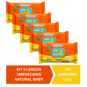 Kit 5 Lenços Umedecidos Natural Baby Evergreen 100un Cada