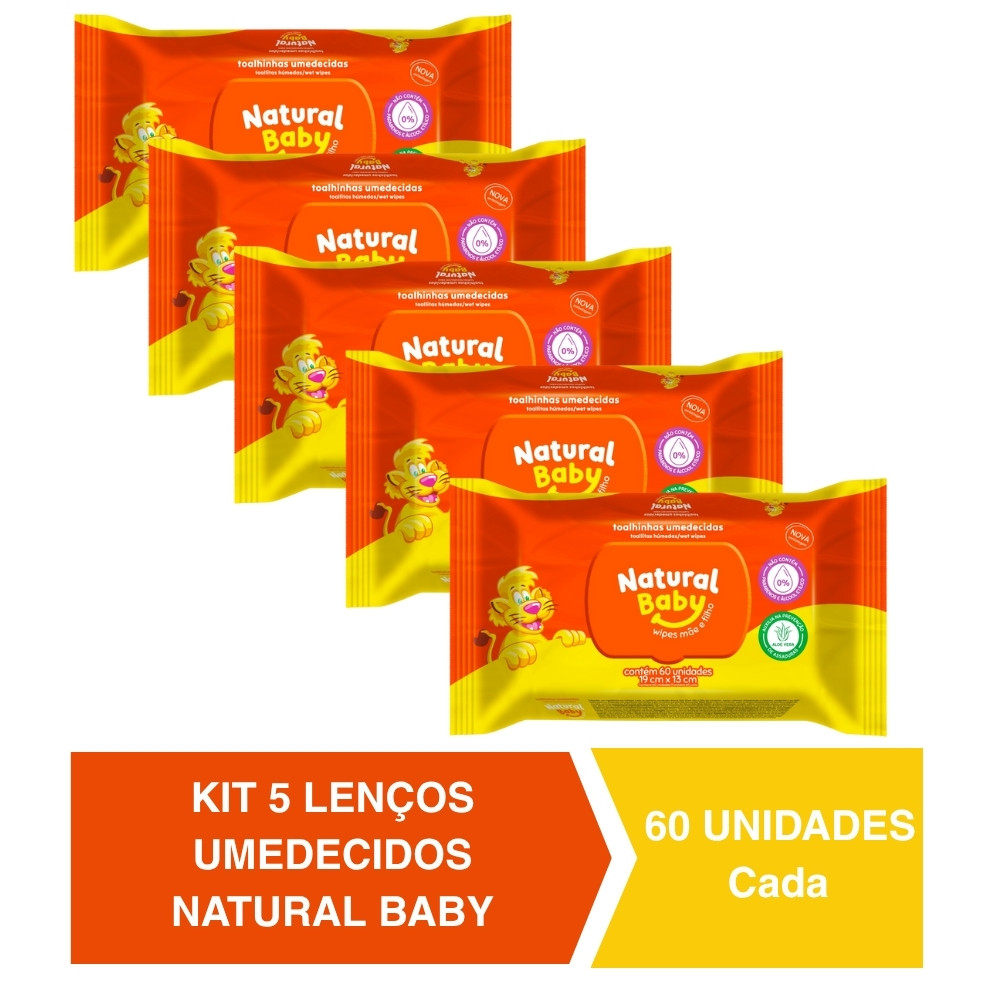 Kit 5 Len?os Umedecidos Natural Baby 60un Cada Evergreen 1 Kit 5 Lenços Umedecidos Natural Baby 60un Cada Evergreen