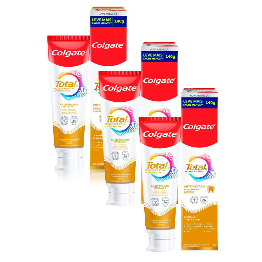 Kit 3 Creme Dental Colgate Total Anti T?rtaro 140g 1 Kit 3 Creme Dental Colgate Total Prevenção Ativa Anti Tártaro 140g