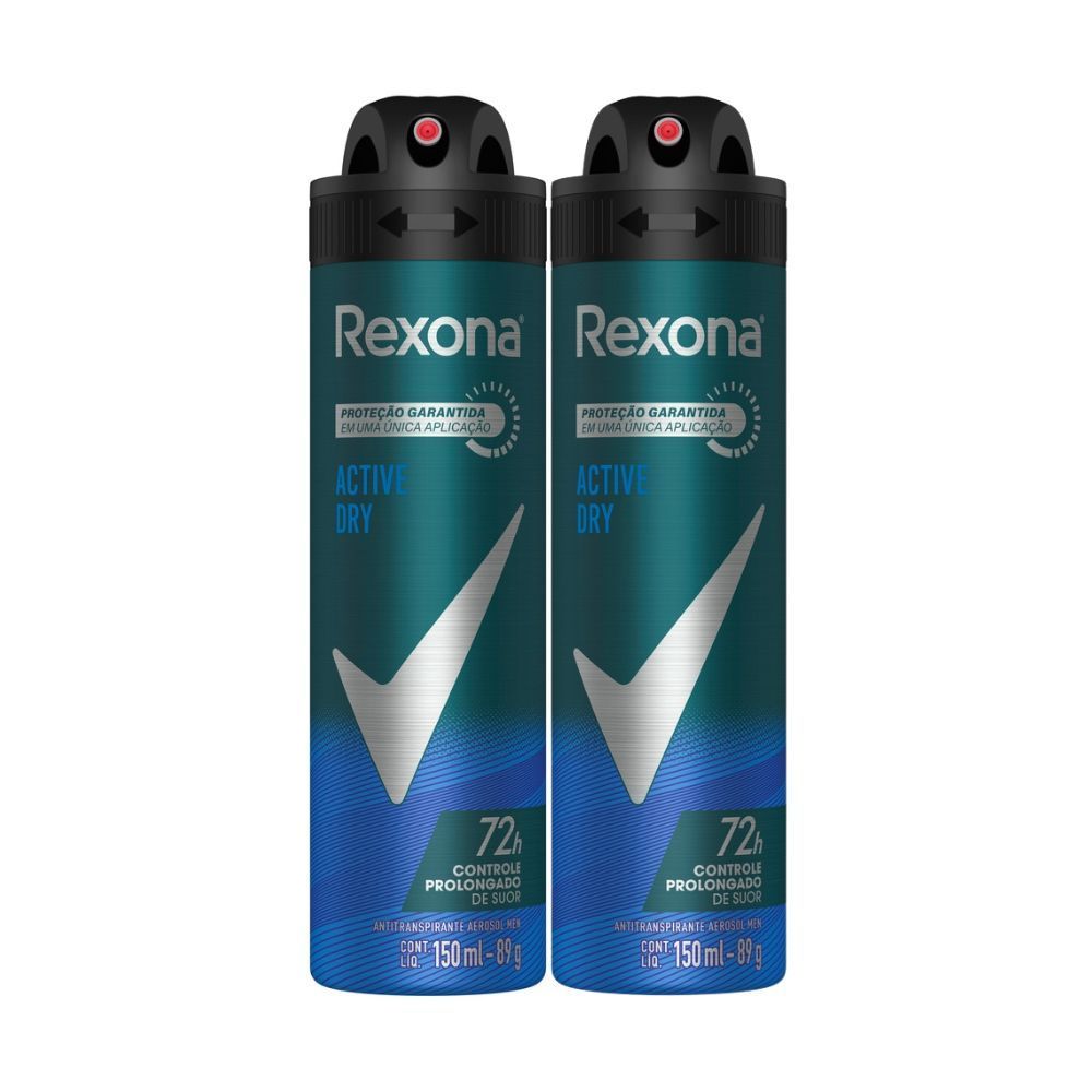 Kit 2 Rexona Active Dry 72h - Antitranspirante Masculino 1 Kit 2 Desodorante Rexona Men Active Dry Aerosol Antitranspirante 72h 150ml