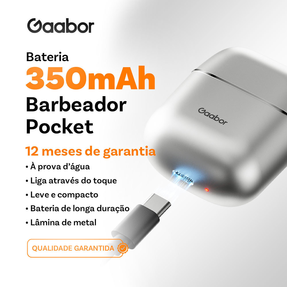 Barbeador Masculino Gaabor ER-T01 Recarregável Type-C Seco e Molhado 1 Gaabor Barbeador Masculino Recarregamento Rapido Type C Dupla Lamina A Seco ou Molhado ER T01
