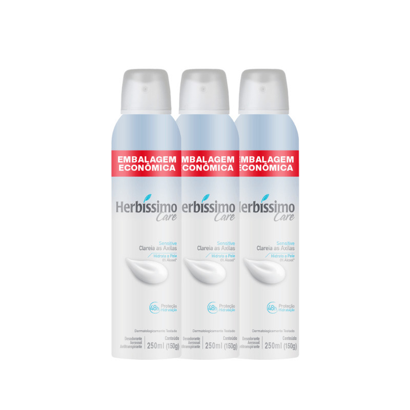 Desodorante Herbissimo Care Sensitive 3un 1 Kit Desodorante Aerossol Antitranspirante Herbissimo Care Sensitive 250ml - Embalagem Econômica (3 unidades)