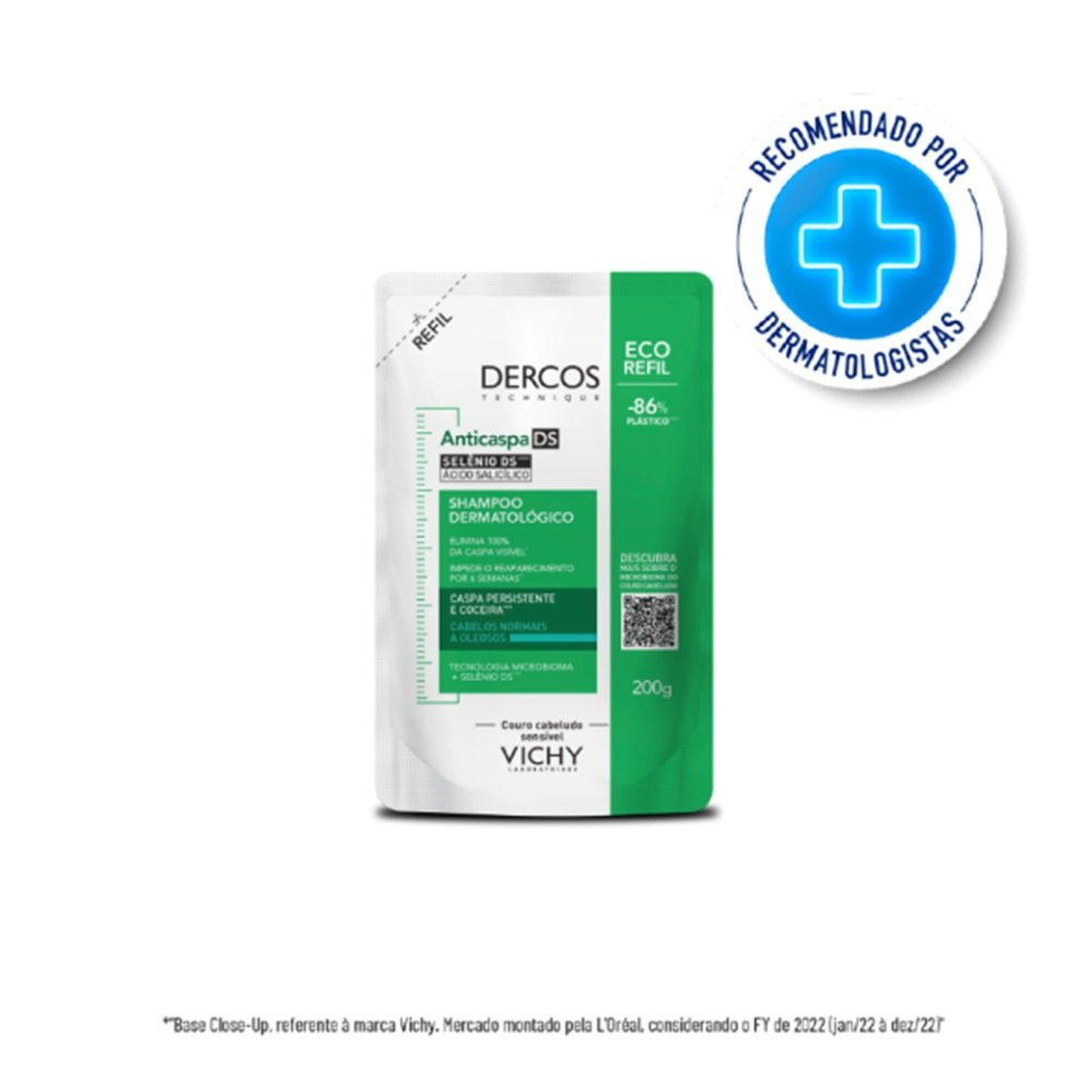 Shampoo Anticaspa DS Vichy Dercos 200ml | Cabelos Normais/Oleosos 1 Shampoo Anticaspa Ds Vichy Dercos Cabelos Normais A Oleosos Refil 200ml